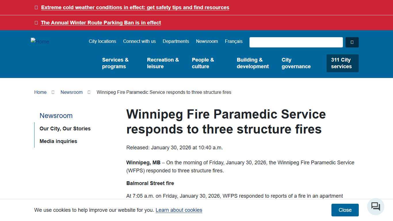 Winnipeg Fire Paramedic Service responds to three structure fires City of Winnipeg